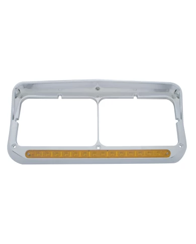 (CARD) CHROME PLASTIC 14 AMBER LED RECTANGULAR HEADLIGHT BEZEL W/ VISOR - AMBER LENS (CARD) CHROME PLASTIC 14 AMBER LED RECTANGULAR HEADLIGHT BEZEL W/ VISOR - AMBER LENS