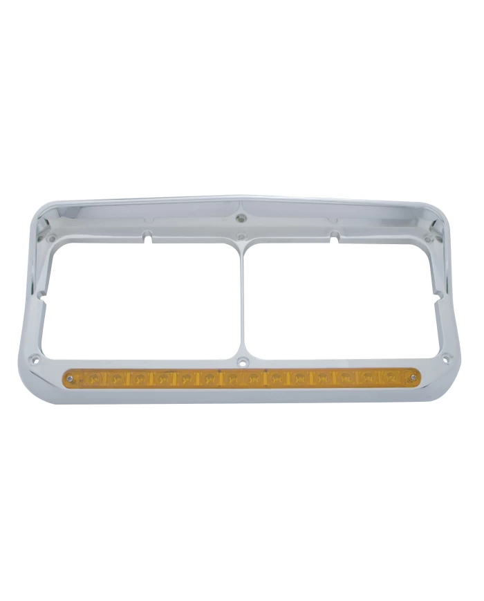 (CARD) CHROME PLASTIC 14 AMBER LED RECTANGULAR HEADLIGHT BEZEL W/ VISOR - AMBER LENS