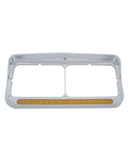 (CARD) CHROME PLASTIC 14 AMBER LED RECTANGULAR HEADLIGHT BEZEL W/ VISOR - AMBER LENS