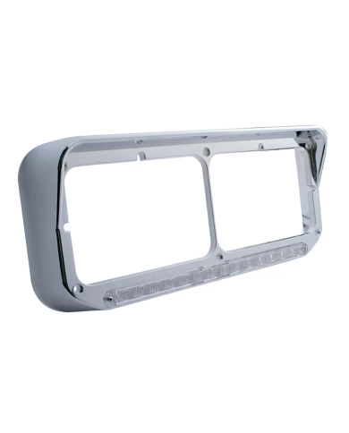 (CARD) CHROME PLASTIC 14 AMBER LED RECTANGULAR HEADLIGHT BEZEL W/ VISOR - CLEAR LENS (CARD) CHROME PLASTIC 14 AMBER LED RECTANGULAR HEADLIGHT BEZEL W/ VISOR - CLEAR LENS
