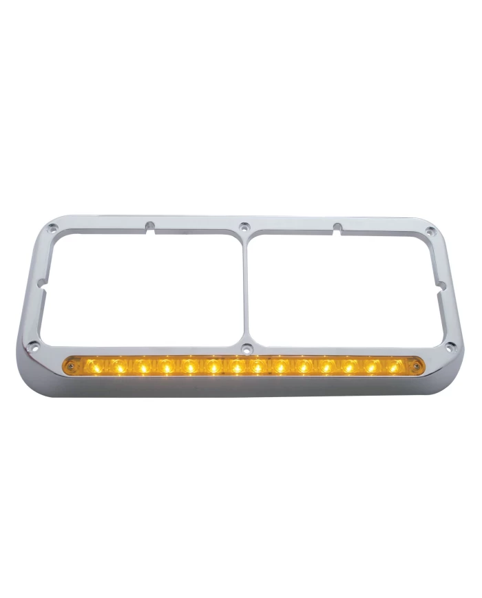 (CARD) CHROME PLASTIC 14 AMBER LED RECTANGULAR HEADLIGHT BEZEL - AMBER LENS