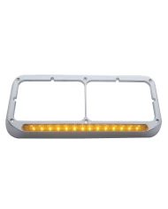 (CARD) CHROME PLASTIC 14 AMBER LED RECTANGULAR HEADLIGHT BEZEL - AMBER LENS