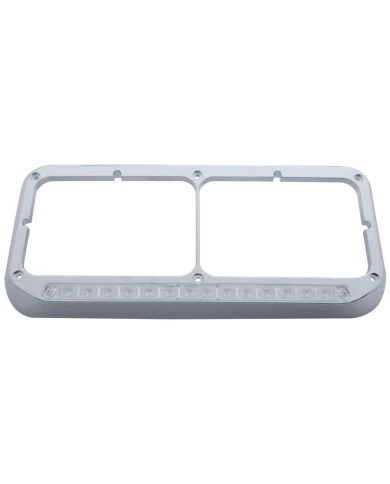 (CARD) CHROME PLASTIC 14 AMBER LED RECTANGULAR HEADLIGHT BEZEL - CLEAR LENS (CARD) CHROME PLASTIC 14 AMBER LED RECTANGULAR HEADLIGHT BEZEL - CLEAR LENS
