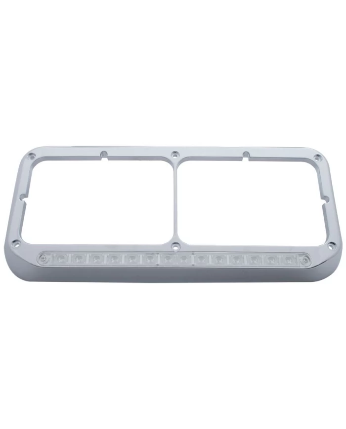 (CARD) CHROME PLASTIC 14 AMBER LED RECTANGULAR HEADLIGHT BEZEL - CLEAR LENS