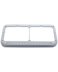 (CARD) CHROME PLASTIC 14 AMBER LED RECTANGULAR HEADLIGHT BEZEL - CLEAR LENS
