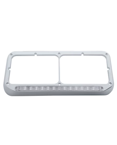 (CARD) CHROME PLASTIC 14 WHITE LED RECTANGULAR DUAL HEADLIGHT BEZEL W/O VISOR - CLEAR LENS (CARD) CHROME PLASTIC 14 WHITE LED RECTANGULAR DUAL HEADLIGHT BEZEL W/O VISOR - CLEAR LENS
