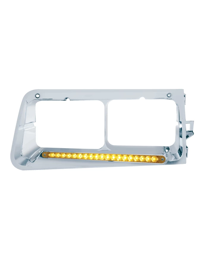(BOX) LED FREIGHTLINER FLD DRIVER SIDE HEADLIGHT BEZEL WITH 19 LED 12" LIGHT BAR WITH REFLECTOR - AMBER LED/AMBER LENS