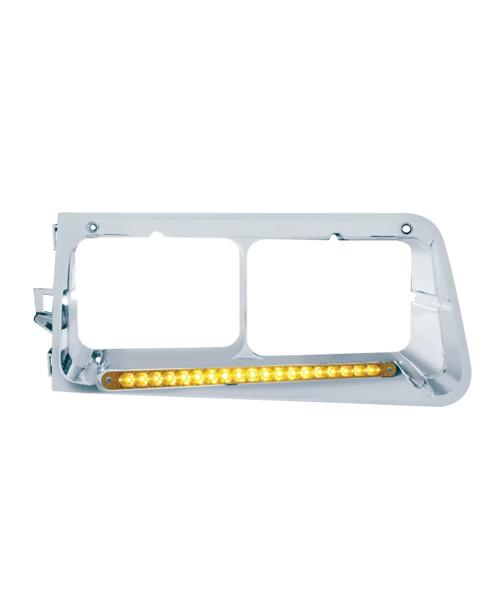 (BOX) LED FREIGHTLINER FLD PASSENGER SIDE HEADLIGHT BEZEL WITH 19 LED 12" LIGHT BAR WITH REFLECTOR - AMBER LED/AMBER LENS