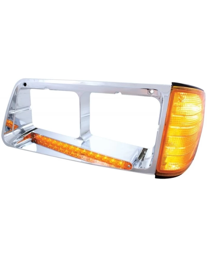 (BOX) 14 AMBER LED FREIGHTLINER FLD DRIVER SIDE HEADLIGHT BEZEL WITH TURN SIGNAL - AMBER LENS