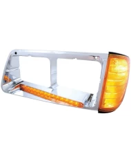 (BOX) 14 AMBER LED FREIGHTLINER FLD DRIVER SIDE HEADLIGHT BEZEL WITH TURN SIGNAL - AMBER LENS