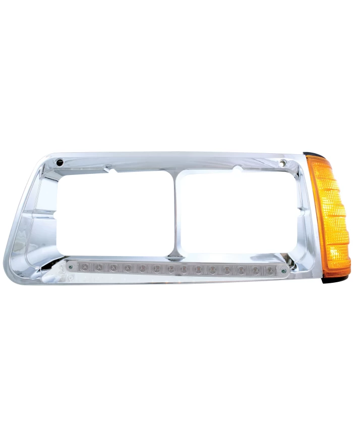 (BOX) 14 AMBER LED FREIGHTLINER FLD DRIVER SIDE HEADLIGHT BEZEL WITH TURN SIGNAL - CLEAR LENS