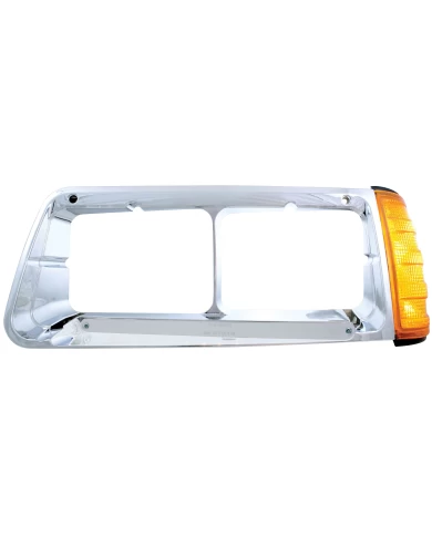 (BOX) 14 AMBER LED FREIGHTLINER FLD DRIVER SIDE HEADLIGHT BEZEL WITH TURN SIGNAL - CHROME LENS (BOX) 14 AMBER LED FREIGHTLINER FLD DRIVER SIDE HEADLIGHT BEZEL WITH TURN SIGNAL - CHROME LENS