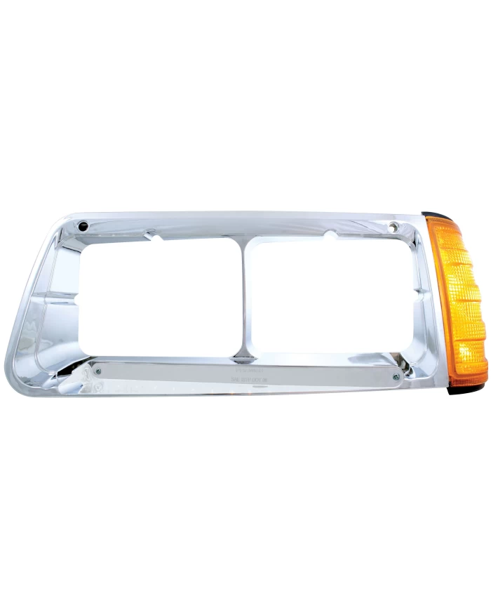 (BOX) 14 AMBER LED FREIGHTLINER FLD DRIVER SIDE HEADLIGHT BEZEL WITH TURN SIGNAL - CHROME LENS