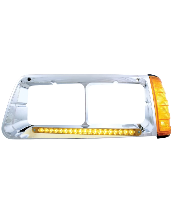 (BOX) 19 AMBER LED FREIGHTLINER FLD DRIVER SIDE HEADLIGHT BEZEL WITH TURN SIGNAL - AMBER LENS