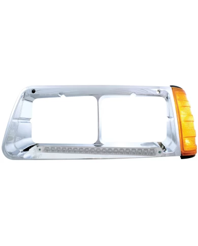 (BOX) 19 AMBER LED FREIGHTLINER FLD DRIVER SIDE HEADLIGHT BEZEL WITH TURN SIGNAL - CLEAR LENS (BOX) 19 AMBER LED FREIGHTLINER FLD DRIVER SIDE HEADLIGHT BEZEL WITH TURN SIGNAL - CLEAR LENS