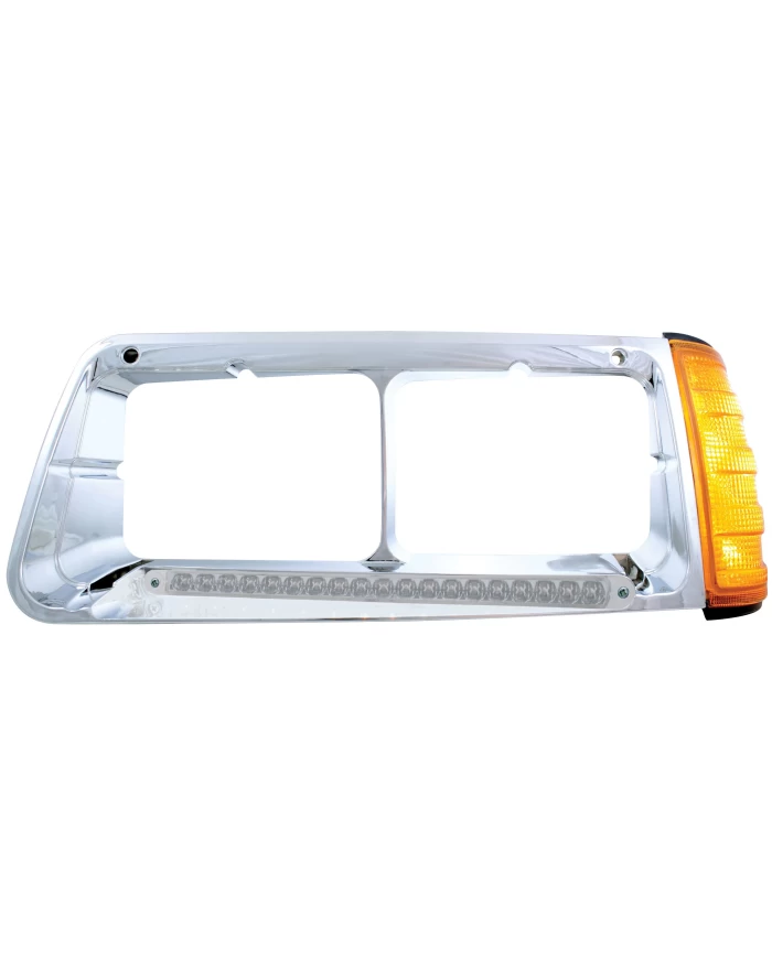 (BOX) 19 AMBER LED FREIGHTLINER FLD DRIVER SIDE HEADLIGHT BEZEL WITH TURN SIGNAL - CLEAR LENS