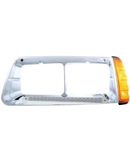 (BOX) 19 AMBER LED FREIGHTLINER FLD DRIVER SIDE HEADLIGHT BEZEL WITH TURN SIGNAL - CLEAR LENS