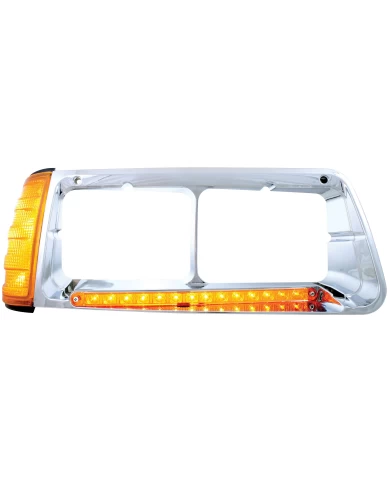 (BOX) 14 AMBER LED FREIGHTLINER FLD PASSENGER SIDE HEADLIGHT BEZEL WITH TURN SIGNAL - AMBER LENS (BOX) 14 AMBER LED FREIGHTLINER FLD PASSENGER SIDE HEADLIGHT BEZEL WITH TURN SIGNAL - AMBER LENS
