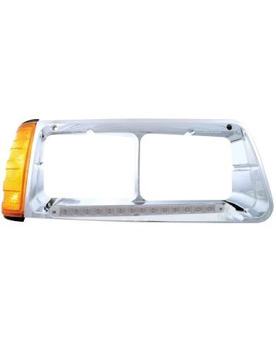 (BOX) 14 AMBER LED FREIGHTLINER FLD PASSENGER SIDE HEADLIGHT BEZEL WITH TURN SIGNAL - CLEAR LENS (BOX) 14 AMBER LED FREIGHTLINER FLD PASSENGER SIDE HEADLIGHT BEZEL WITH TURN SIGNAL - CLEAR LENS