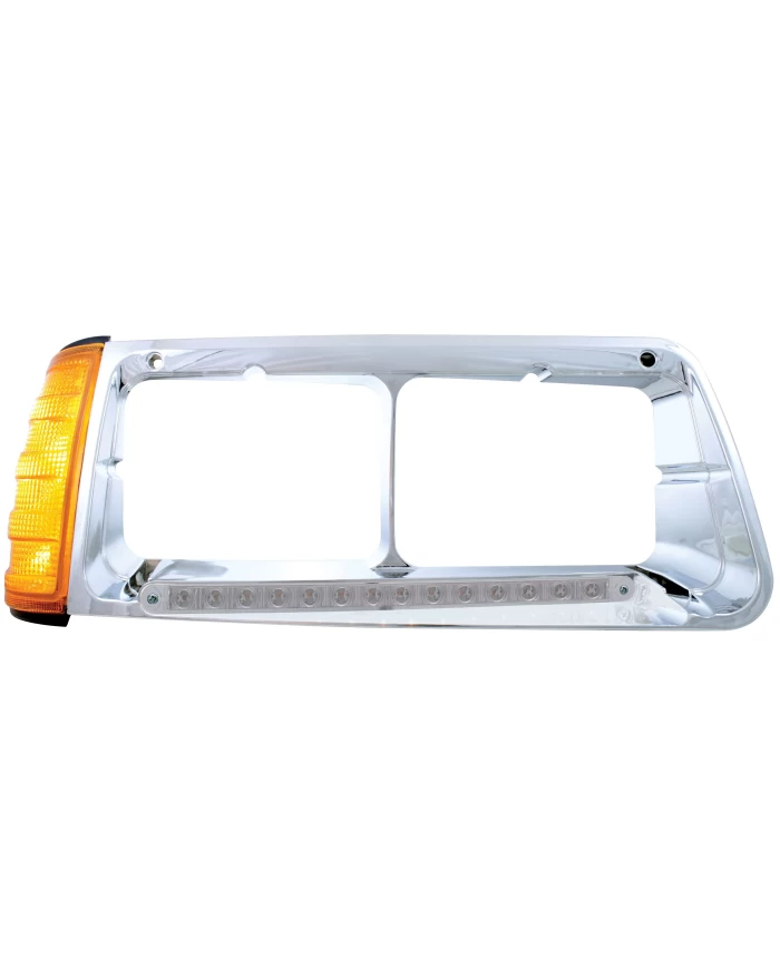 (BOX) 14 AMBER LED FREIGHTLINER FLD PASSENGER SIDE HEADLIGHT BEZEL WITH TURN SIGNAL - CLEAR LENS