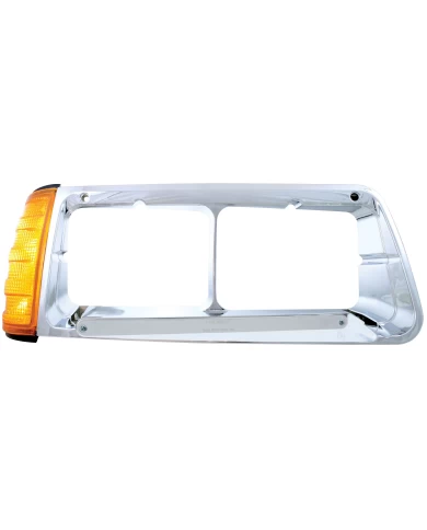 (BOX) 14 AMBER LED FREIGHTLINER FLD PASSENGER SIDE HEADLIGHT BEZEL WITH TURN SIGNAL - CHROME LENS (BOX) 14 AMBER LED FREIGHTLINER FLD PASSENGER SIDE HEADLIGHT BEZEL WITH TURN SIGNAL - CHROME LENS