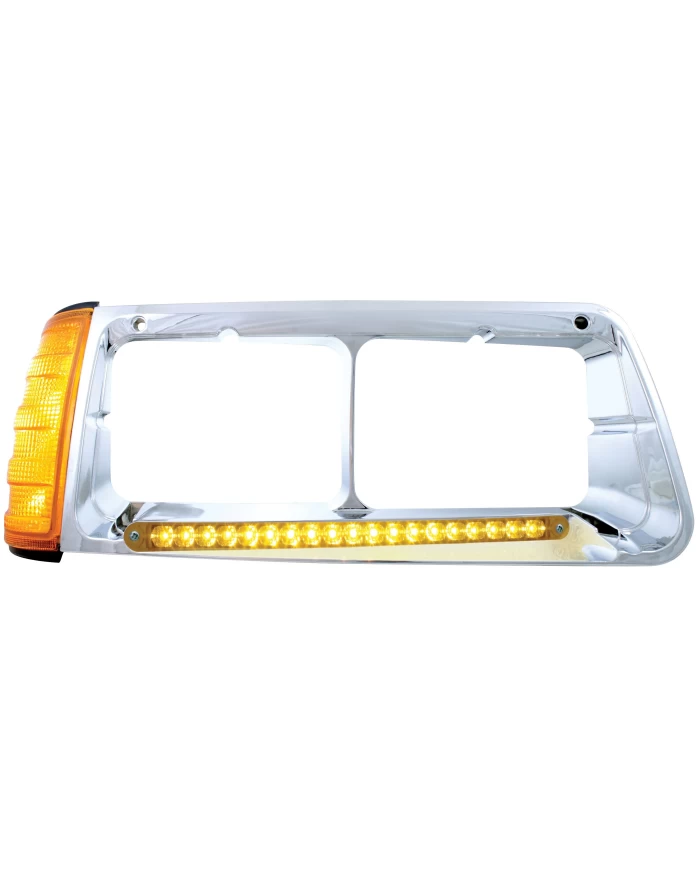 (BOX) 19 AMBER LED FREIGHTLINER FLD PASSENGER SIDE HEADLIGHT BEZEL WITH TURN SIGNAL - AMBER LENS