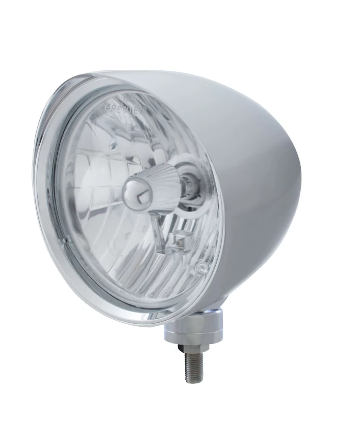 (BOX) CHROME ALUMINUM 7" BILLET STYLE "CHOPPER" MOTOR VEHICLE/TRUCK MOUNT HEADLIGHT WITH SMOOTH VISOR - CRYSTAL H4 HALOGEN