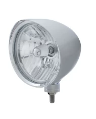 (BOX) CHROME ALUMINUM 7" BILLET STYLE "CHOPPER" MOTOR VEHICLE/TRUCK MOUNT HEADLIGHT WITH SMOOTH VISOR - CRYSTAL H4 HALOGEN