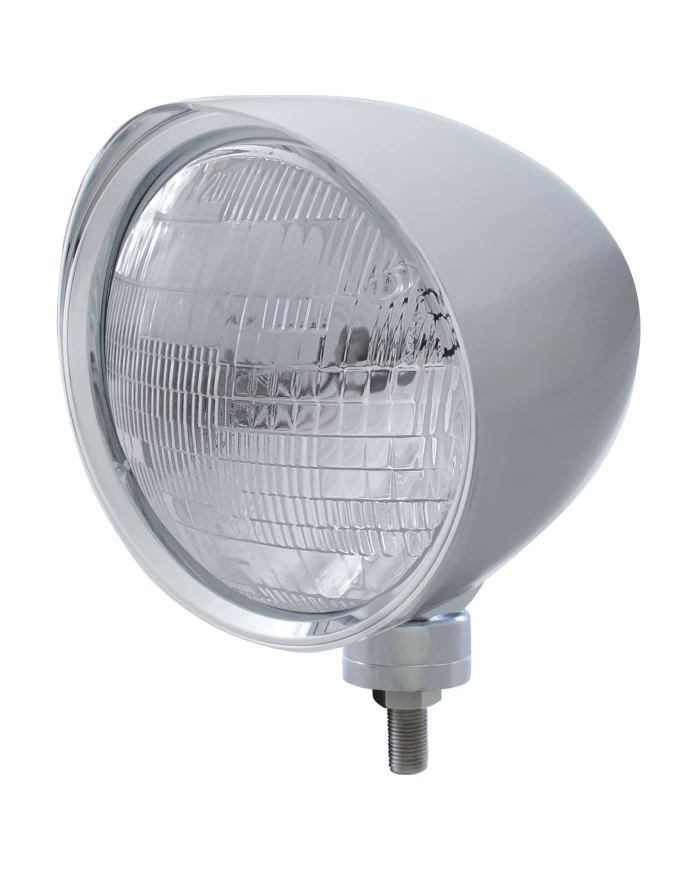 (BOX) CHROME ALUMINUM 7" BILLET STYLE "CHOPPER" MOTOR VEHICLE/TRUCK MOUNT HEADLIGHT WITH SMOOTH VISOR - 6014 SEAL BEAM