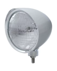 (BOX) CHROME ALUMINUM 7" BILLET STYLE "CHOPPER" MOTOR VEHICLE/TRUCK MOUNT HEADLIGHT WITH SMOOTH VISOR - 6014 SEAL BEAM