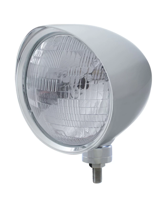 (BOX) CHROME ALUMINUM 7" BILLET STYLE "CHOPPER" MOTOR VEHICLE/TRUCK MOUNT HEADLIGHT WITH SMOOTH VISOR - H6024 HALOGEN