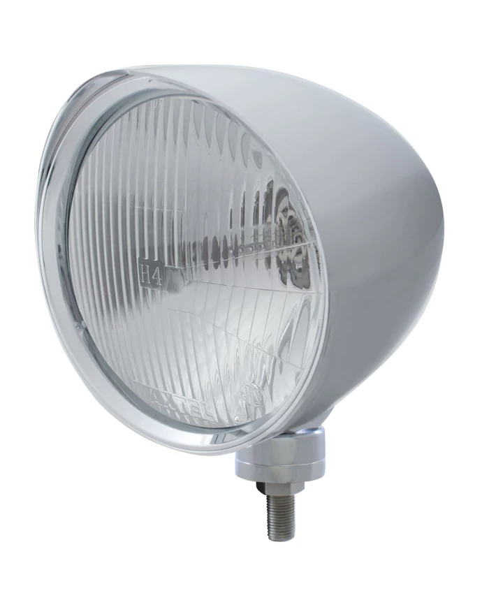 (BOX) CHROME ALUMINUM 7" BILLET STYLE "CHOPPER" MOTOR VEHICLE/TRUCK MOUNT HEADLIGHT WITH SMOOTH VISOR - H4 HALOGEN