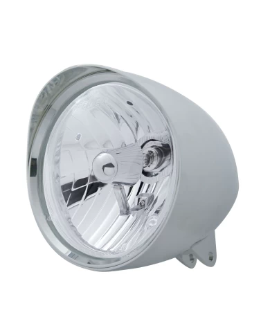 (BOX) CHROME ALUMINUM 7" BILLET STYLE "CHOPPER" MOTORCYCLE MOUNT HEADLIGHT WITH SMOOTH VISOR - CRYSTAL H4 HALOGEN (BOX) CHROME ALUMINUM 7" BILLET STYLE "CHOPPER" MOTORCYCLE MOUNT HEADLIGHT WITH SMOOTH VISOR - CRYSTAL H4 HALOGEN