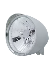 (BOX) CHROME ALUMINUM 7" BILLET STYLE "CHOPPER" MOTORCYCLE MOUNT HEADLIGHT WITH SMOOTH VISOR - CRYSTAL H4 HALOGEN