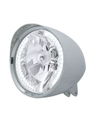 (BOX) CHROME ALUMINUM 7" BILLET STYLE "CHOPPER" MOTORCYCLE MOUNT HEADLIGHT WITH SMOOTH VISOR - 34 WHITE AUXILIARY LED
