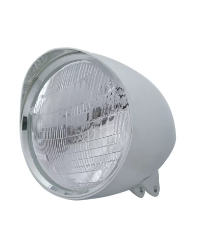 (BOX) CHROME ALUMINUM 7" BILLET STYLE "CHOPPER" MOTORCYCLE MOUNT HEADLIGHT WITH SMOOTH VISOR - 6014 SEAL BEAM (BOX) CHROME ALUMINUM 7" BILLET STYLE "CHOPPER" MOTORCYCLE MOUNT HEADLIGHT WITH SMOOTH VISOR - 6014 SEAL BEAM