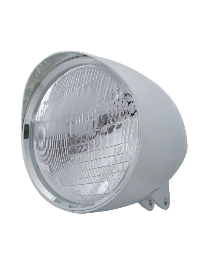 (BOX) CHROME ALUMINUM 7" BILLET STYLE "CHOPPER" MOTORCYCLE MOUNT HEADLIGHT WITH SMOOTH VISOR - 6014 SEAL BEAM