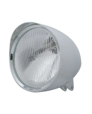 (BOX) CHROME ALUMINUM 7" BILLET STYLE "CHOPPER" MOTORCYCLE MOUNT HEADLIGHT WITH SMOOTH VISOR - H4 HALOGEN (BOX) CHROME ALUMINUM 7" BILLET STYLE "CHOPPER" MOTORCYCLE MOUNT HEADLIGHT WITH SMOOTH VISOR - H4 HALOGEN