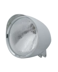 (BOX) CHROME ALUMINUM 7" BILLET STYLE "CHOPPER" MOTORCYCLE MOUNT HEADLIGHT WITH SMOOTH VISOR - H4 HALOGEN (BOX) CHROME ALUMINUM 7" BILLET STYLE "CHOPPER" MOTORCYCLE MOUNT HEADLIGHT WITH SMOOTH VISOR - H4 HALOGEN