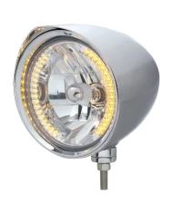 (BOX) CHROME ALUMINUM 7" BILLET STYLE "CHOPPER" MOTOR VEHICLE/TRUCK MOUNT HEADLIGHT WITH RAZOR VISOR - 34 AMBER AUXILIARY LED