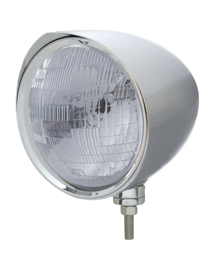 (BOX) CHROME ALUMINUM 7" BILLET STYLE "CHOPPER" MOTOR VEHICLE/TRUCK MOUNT HEADLIGHT WITH RAZOR VISOR - H6024 HALOGEN