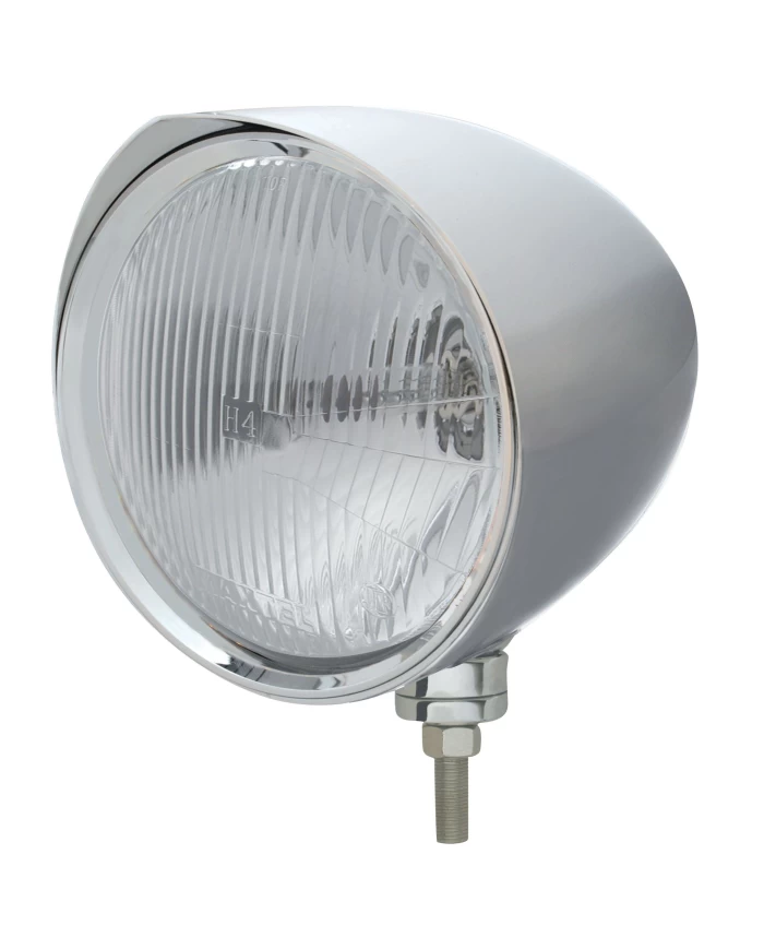 (BOX) CHROME ALUMINUM 7" BILLET STYLE "CHOPPER" MOTOR VEHICLE/TRUCK MOUNT HEADLIGHT WITH RAZOR VISOR - H4 HALOGEN