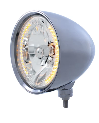 (BOX) CHROME ALUMINUM 7" BILLET STYLE "CHOPPER" MOTOR VEHICLE/TRUCK MOUNT HEADLIGHT WITH SMOOTH VISOR - 34 AMBER AUXILIARY LED (BOX) CHROME ALUMINUM 7" BILLET STYLE "CHOPPER" MOTOR VEHICLE/TRUCK MOUNT HEADLIGHT WITH SMOOTH VISOR - 34 AMBER AUXILIARY LED