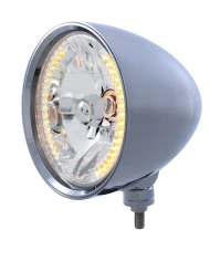 (BOX) CHROME ALUMINUM 7" BILLET STYLE "CHOPPER" MOTOR VEHICLE/TRUCK MOUNT HEADLIGHT WITH SMOOTH VISOR - 34 AMBER AUXILIARY LED (BOX) CHROME ALUMINUM 7" BILLET STYLE "CHOPPER" MOTOR VEHICLE/TRUCK MOUNT HEADLIGHT WITH SMOOTH VISOR - 34 AMBER AUXILIARY LED