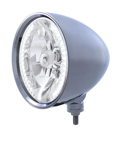 (BOX) CHROME ALUMINUM 7" BILLET STYLE "CHOPPER" MOTOR VEHICLE/TRUCK MOUNT HEADLIGHT WITH SMOOTH VISOR - 34 WHITE AUXILIARY LED (BOX) CHROME ALUMINUM 7" BILLET STYLE "CHOPPER" MOTOR VEHICLE/TRUCK MOUNT HEADLIGHT WITH SMOOTH VISOR - 34 WHITE AUXILIARY LED