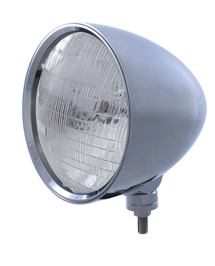 (BOX) CHROME ALUMINUM 7" BILLET STYLE "CHOPPER" MOTOR VEHICLE/TRUCK MOUNT HEADLIGHT WITH SMOOTH VISOR - 6014 SEAL BEAM