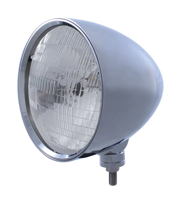 (BOX) CHROME ALUMINUM 7" BILLET STYLE "CHOPPER" MOTOR VEHICLE/TRUCK MOUNT HEADLIGHT WITH SMOOTH VISOR - H6024 HALOGEN