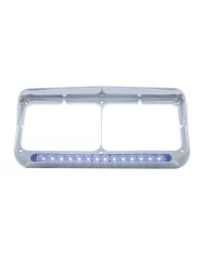 (CARD) CHROME PLASTIC 14 BLUE LED RECTANGULAR HEADLIGHT BEZEL W/ VISOR - CLEAR LENS