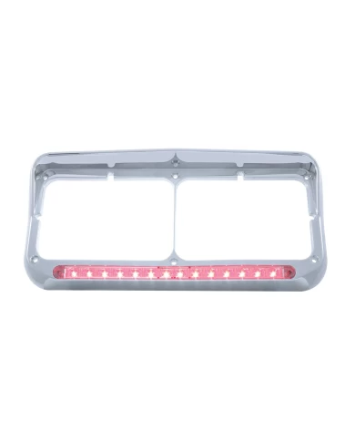 (CARD) CHROME PLASTIC 14 RED LED RECTANGULAR HEADLIGHT BEZEL W/ VISOR - CLEAR LENS (CARD) CHROME PLASTIC 14 RED LED RECTANGULAR HEADLIGHT BEZEL W/ VISOR - CLEAR LENS