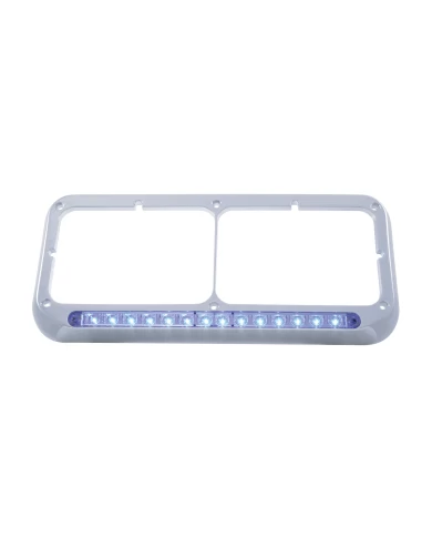 (CARD) CHROME PLASTIC 14 BLUE LED RECTANGULAR HEADLIGHT BEZEL - CLEAR LENS (CARD) CHROME PLASTIC 14 BLUE LED RECTANGULAR HEADLIGHT BEZEL - CLEAR LENS